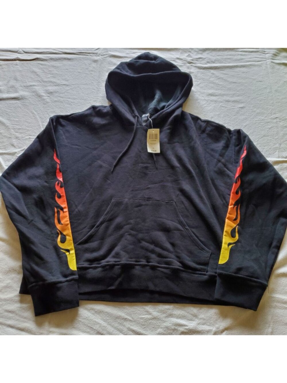 Hot Topic Black Hoodie Flame Sleeve XL Womens Pullover Cropped Shorter Length - Picture 10 of 10
